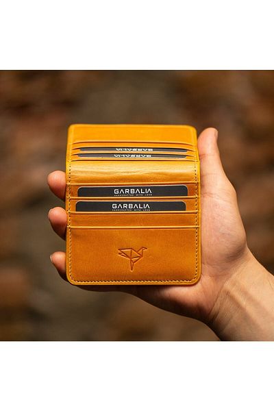 Garbalia Vintage Leather Card Holder & Money Portfolio Mustard