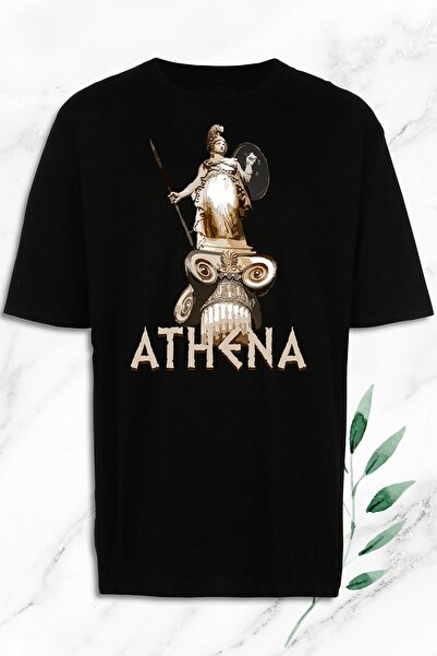 perseusshopping Unisex crna mitološka boginja mira Atena Štampano Oversize kr...