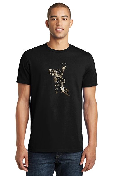 QIVI Jimi Hendrix εμπριμέ μαύρο ανδρικό πλεκτό μπλουζάκι T-shirt T-shirt T-shirt