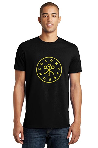 QIVI Silueta Kolonija Kuća Štampano Crna Muška Pleteno Majica T-shirt Majica