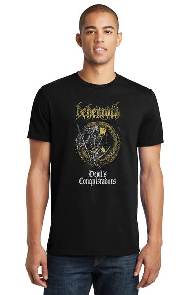 QIVI Behemoth Devil's Conquistadors Štampano crna muška Pleteno majica