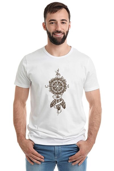 QIVI Dreamcatcher Compass Štampano Bela muška Pleteno majica T-shirt T-shirt
