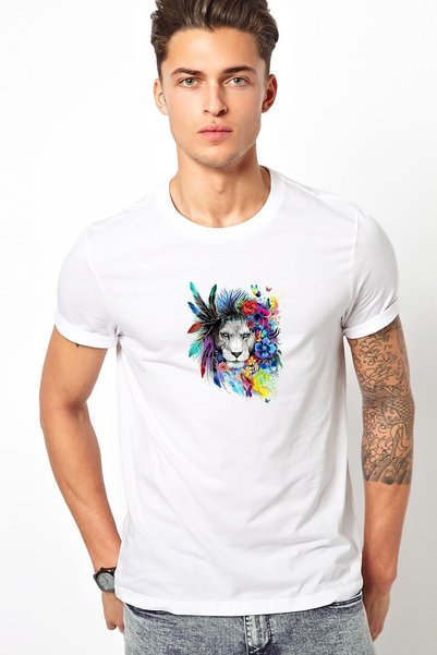 QIVI Lion Art crtež poster slika Lion Štampano beli muškarci Pleteno majica T...