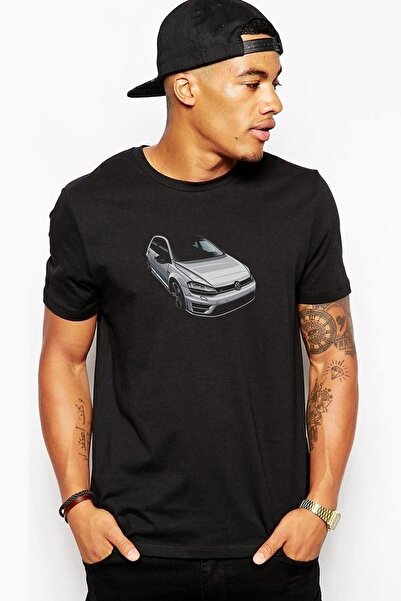 QIVI Vw Golf R Baskılı Siyah Erkek Örme Tshirt