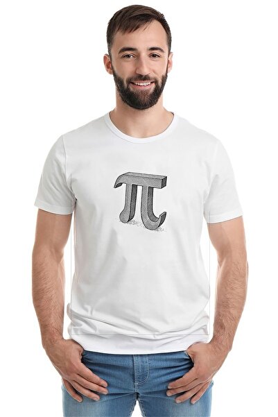 QIVI تي شيرت محبوك للرجال باللون الأبيض مطبوع عليه DJ World Pi Day في 14 مارس