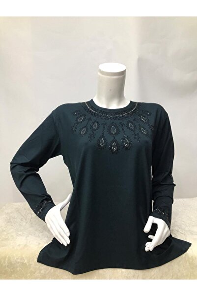 Nacar Yeni Sezon Anne Taşlı Penye Bluz ( Yaka Deseni Farklılık Gösterebilir )