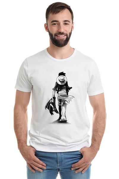 QIVI Anime One Piece majica sa printom, bela, muška, pletena