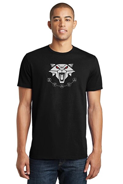 QIVI The Witcher School of the Cat Štampano Crna muška Pleteno majica T-shirt...