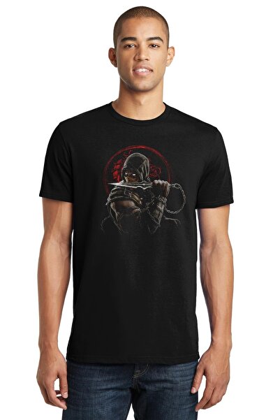 QIVI Tricou tricotat pentru bărbați negru cu imprimeu Mortal Kombat Scorpion ...