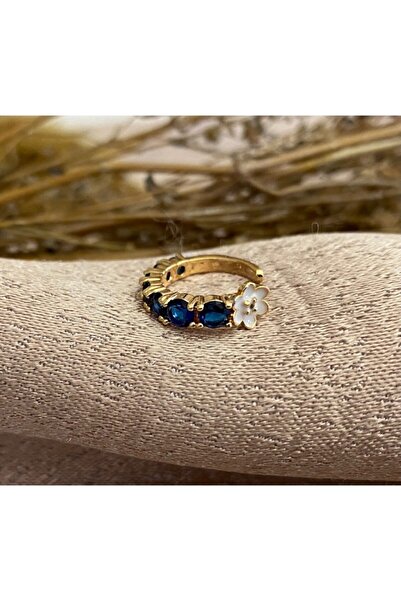 Markiz Takı Mavi Taşlı Çiçek Detay Kıkırdak Küpe