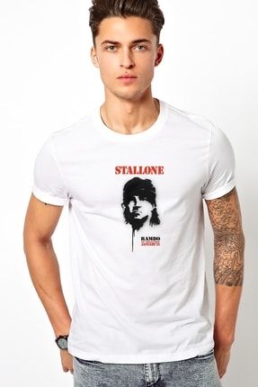 QIVI Stallone Hat Sylvester Stallone In Rambo Bask l Beyaz Erkek Orme Tshirt T shirt Ti ort T Shirt Fiyat Yorumlar Trendyol
