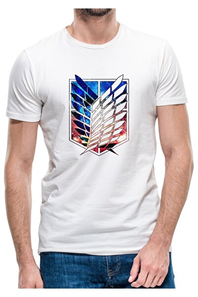 QIVI Tricou tricotat pentru bărbați alb cu imprimeu Anime Attack On Titan