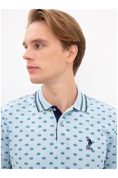 U.S. Polo Assn. Ανδρικό μπλουζάκι μπλε πόλο με λαιμόκοψη