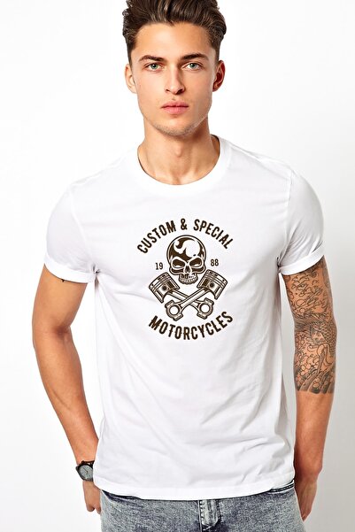 QIVI American Moto Costum Special Štampano bela muška Pleteno majica