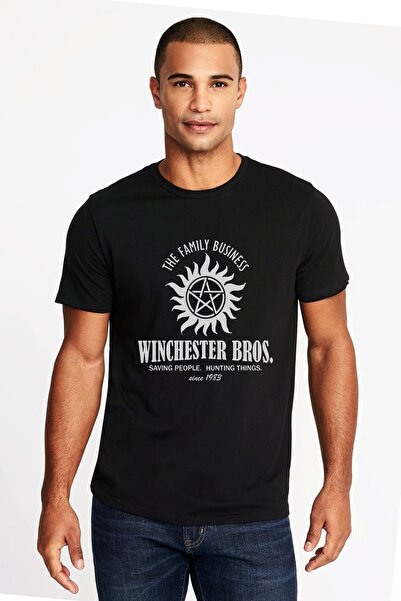 QIVI Supernatural Winchester Bros Štampano crna muška Pleteno majica T-shirt