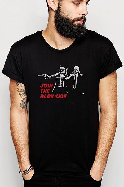 QIVI Join The Dark Side Printed Black Men's Knitted Tshirt T-shirt T-Shirt T Shirt