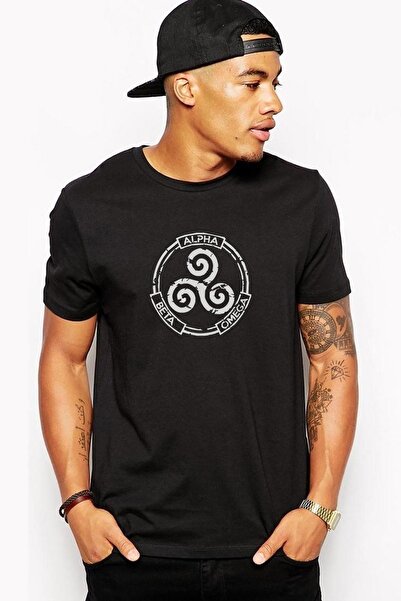 QIVI Tricou tricotat pentru bărbați, negru, cu imprimeu Alpha Beta Omega Teen Wolf