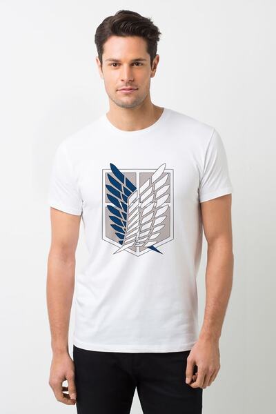 QIVI Muška bela majica sa emblemom Attack On Titan Štampano Pleteno