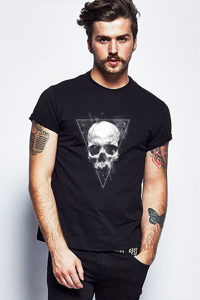 QIVI Ανδρικό πλεκτό μπλουζάκι με στάμπα Skull Triangle