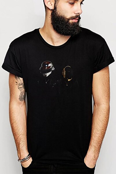 QIVI Tricou tricotat pentru bărbați, negru, imprimat Daft Punk