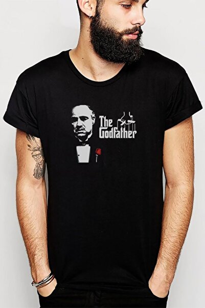 QIVI Ανδρικό πλεκτό μπλουζάκι The Godfather με στάμπα μαύρο