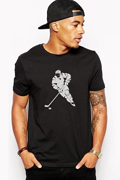 QIVI Silueta hokeja na ledu Štampano crna muška Pleteno majica T-shirt t-shirt