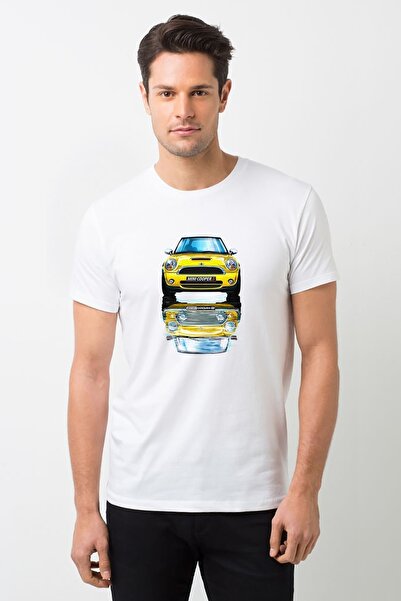 QIVI Mini Cooper S Štampano bela muška Pleteno majica