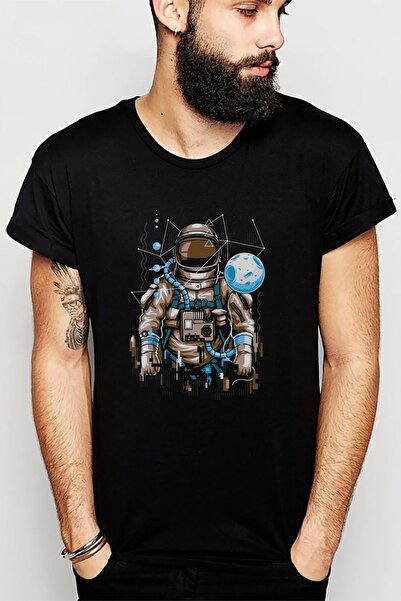 QIVI Astronaut Space Mixed Štampano Black Men Pleteno Majica