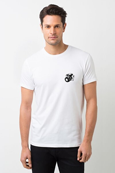 QIVI Crtanje olovkom na kameru Štampano Beli muškarci Pleteno Majica T-shirt ...