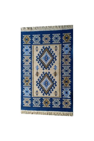 Voho Tekstil Çift Taraflı Antik Tarz Eşme Desen Kilim Yolluk - Mavi Renk