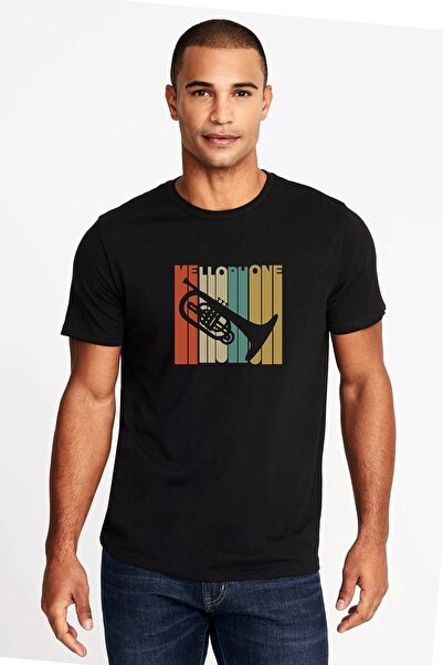 QIVI صورة ظلية Mellophone خمر نمط مطبوعة الرجال السود محبوك التي شيرت تي شيرت...