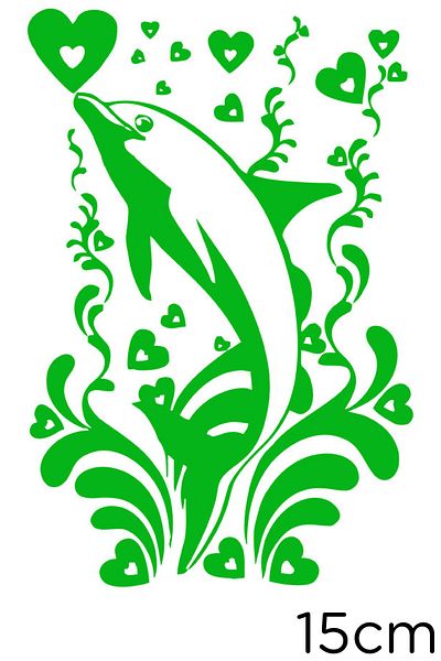 New Jargon Flower Hearts And Dolphin Sticker Paste 15cm - Green