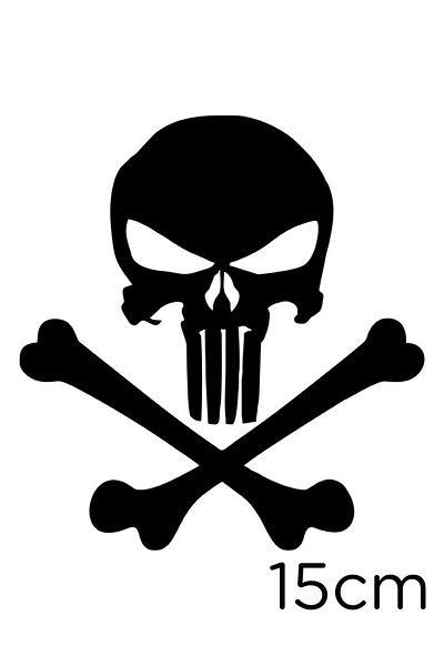 New Jargon Autocolant Skull Punisher And Bone 15cm - Negru
