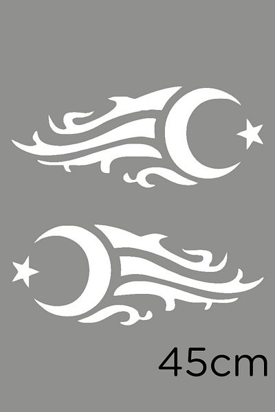 MIGNATIS Autocolant pentru accesorii motorului mașinii cu efect de foc Crescent-Star dreapta stânga 45 Cm - Alb