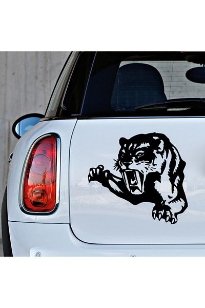 MIGNATIS Autocolant Leu supărat care ridică și atacă gheara răbușită 45 Cm - Negru