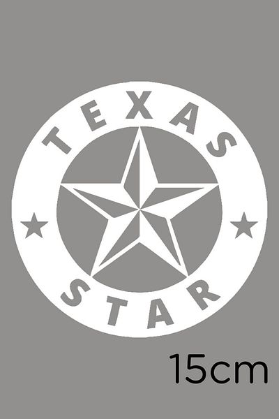 New Jargon Autocolant Texas Star scris și cu efect de stea în interiorul cercului 15cm - alb