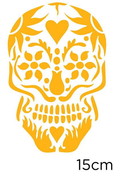 New Jargon Skull Sticker Created with Flower Motifs 15cm - Yellow