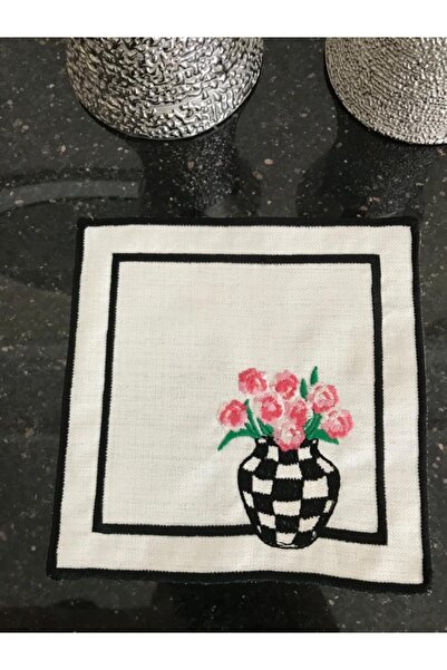 LİNDA MİA مزهرية مربعة مع منديل كوكتيل زهور وردية مفردة