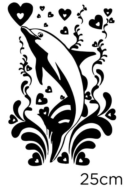 New Jargon Flower Hearts And Dolphin Sticker Paste 25cm - Black