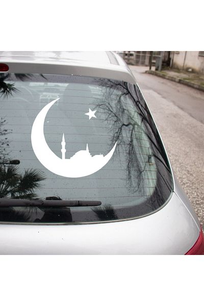 New Jargon Autocolant Istanbul și Moschee Pe Moon Icon 45cm - Alb