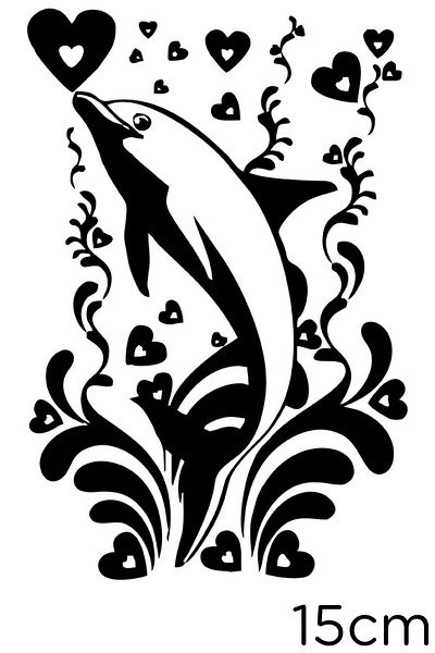 New Jargon Flower Hearts And Dolphin Sticker Paste 15cm - Black