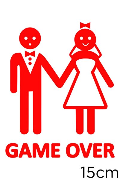 New Jargon Decoration for Bride and Groom Car Game Over Text Sticker 15cm - Red