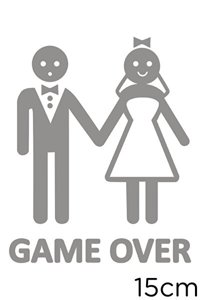 New Jargon Decoration for Bride and Groom Car Game Over Text Sticker 15cm - Gray