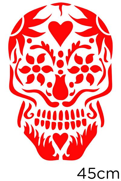 New Jargon Skull Sticker Created with Flower Motifs 45cm - Red