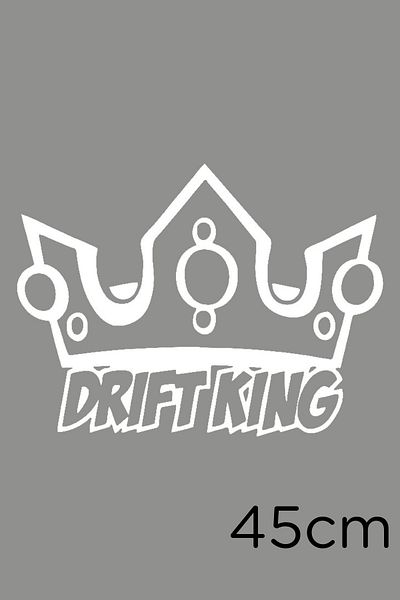 MIGNATIS Autocolant Coroana Regelui cu Text Drift King Detaliat 45 Cm - Alb
