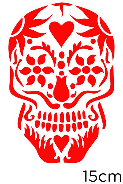 New Jargon Skull Sticker Created with Flower Motifs 15cm - Red