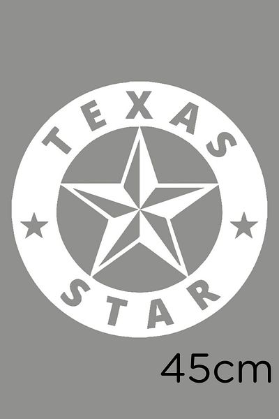 New Jargon Autocolant Texas Star scris și cu efect de stea în interiorul cercului 45 cm - alb
