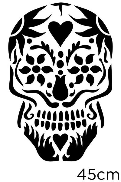 New Jargon Skull Sticker Created with Flower Motifs 45cm - Black