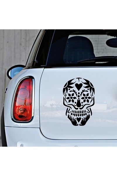 New Jargon Skull Sticker Created with Flower Motifs 45cm - Black