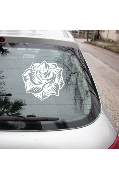 MIGNATIS Spring Opened Rose Grain Sticker Paste 45 Cm for Vehicle and Wall - White